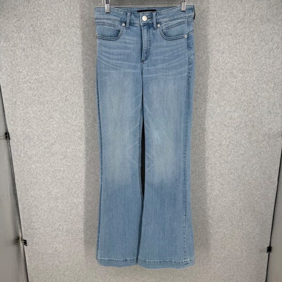Express Womens Flare Leg Mid Rise Jeans Size 4 Light Wash Denim Perfect Lift EUC - Picture 1 of 14